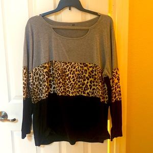 Leopard long sleeve cotton top 3x